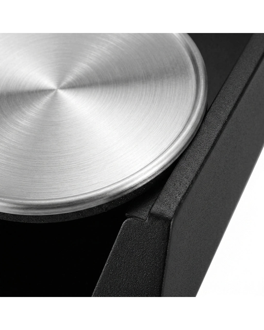 Zukfe Capsule Brushed Stainless-Steel Coasters Four Piece Silver Black with Rack - Detail view