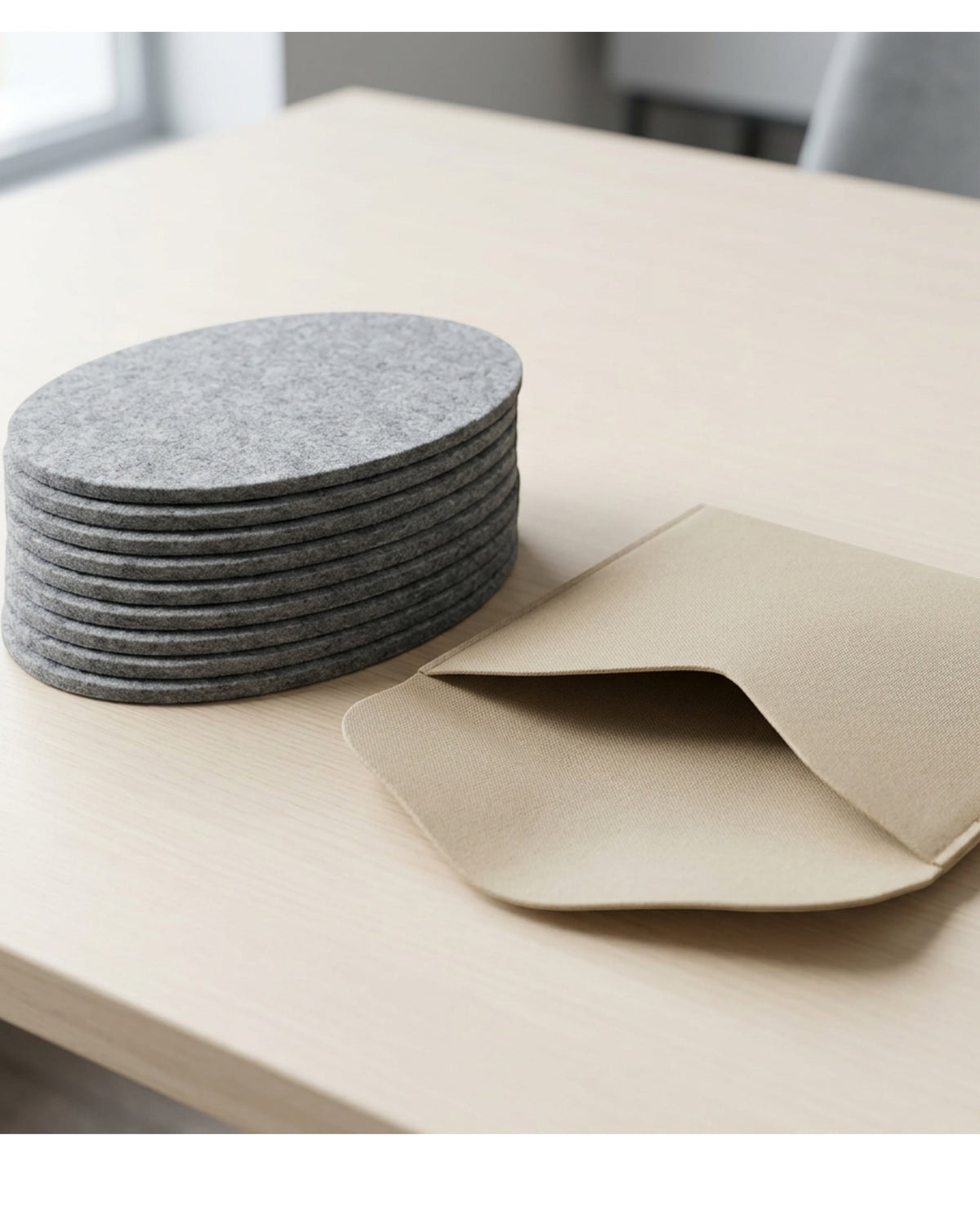 Zukfe Oval Polyester Felt Coasters Eight Piece Fog Gray - Lifestyle view
