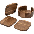 Zukfe Rounded Rectangle Acacia Wood Coasters Four Piece Walnut with Holder - Product view